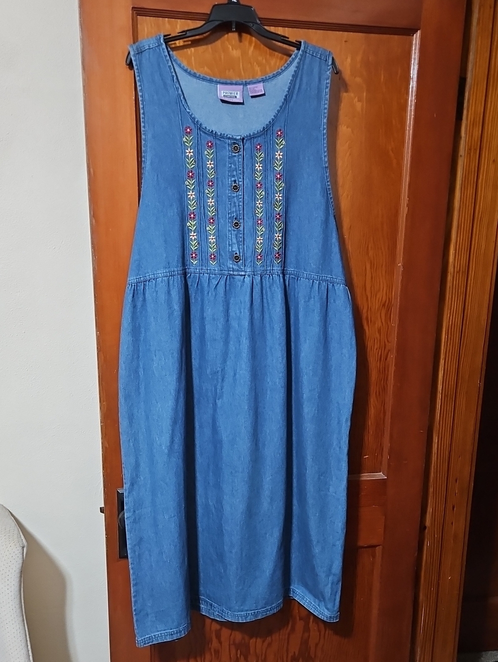 Vintage Premier International Embroidered Cotton Jean Jumper Maxi Dress Size 1X